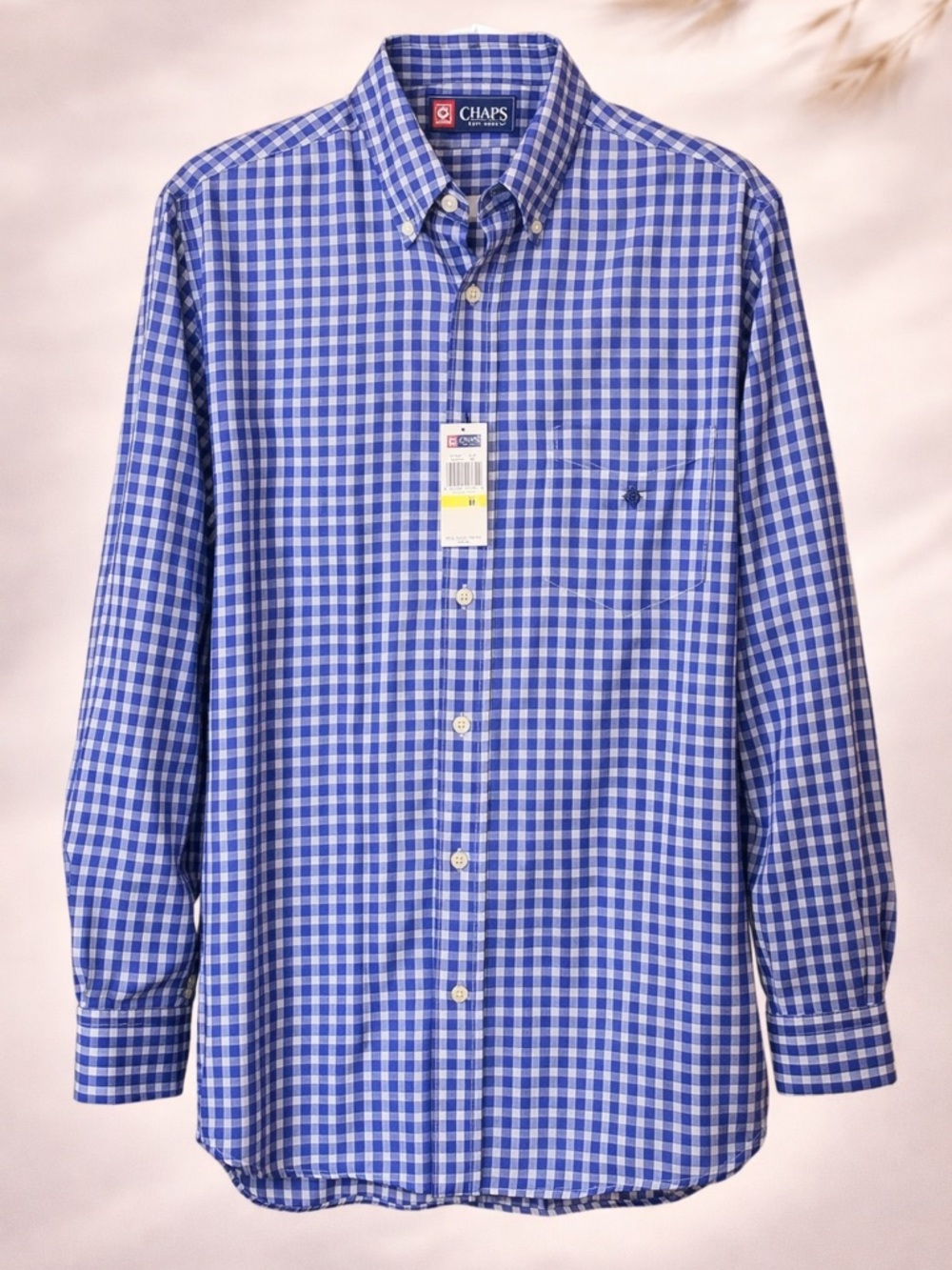 CHAPS Men’s Size M Cotton Blend Blue & White Checkered Button Up Shirt New